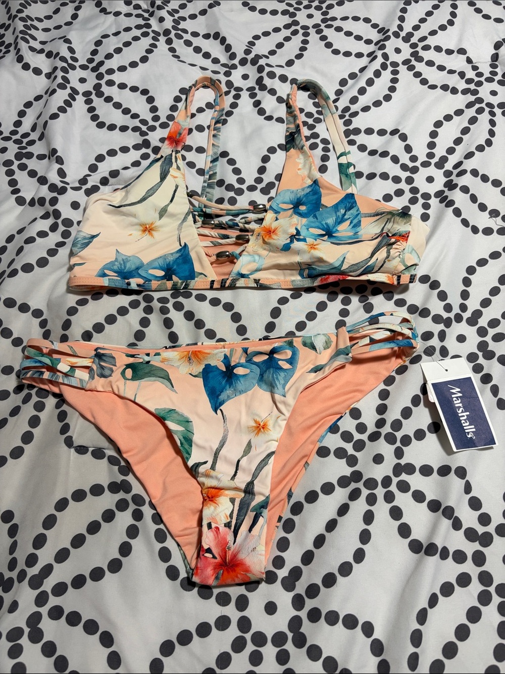TiniBikini Peach Floral Two-Piece with Blue and Green Accents